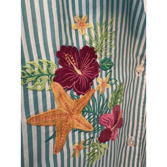 Blair Women Blue Blouse Top Sz XL Cotton Buttons Pullover Long Roll Up Sleeve - Picture 3 of 12